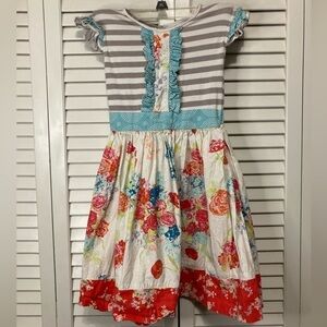 Little Girls Ashberry Red And White Floral Striped Dress Size 8
